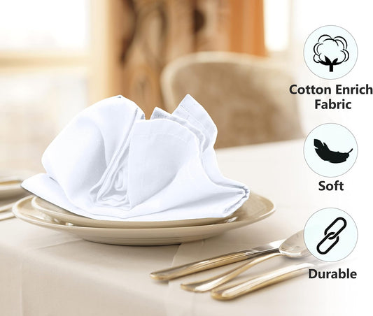 Ruvanti Cloth Napkins Set of 6, 18x18 Inches Napkins Cloth Washable, Soft, Durable, Absorbent, Cotton Blend. Table Dinner Napkins Cloth for Hotel, Lunch, Restaurant, Wedding Parties - White