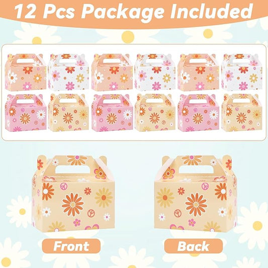 12 Pcs Daisy Flower Treat Boxes Groovy Party Supplies Hippie Daisy Flower Groovy Party Favors Goodie Gift Boxes for Girls Birthday Baby Shower Wedding Decoration Retro Boho Summer Treat Candy Box Home