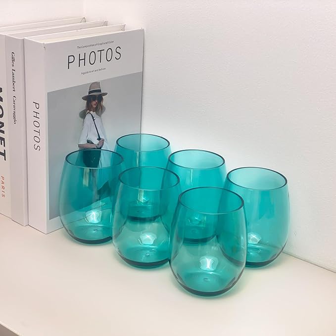 Set of 6 Acrylic Wine Glasses, 20-ounce Plastic Tumbler for Party Use,BPA Free,Dishwasher Safe (Teal)