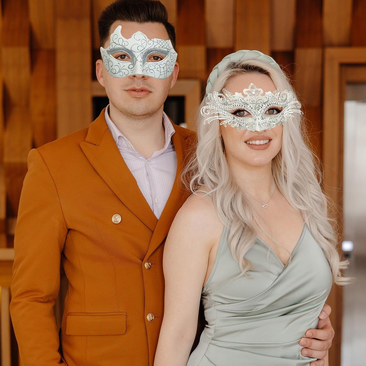 2025 Masquerade Masks for Couples, Shiny Rhinestone Metal Filigree Venetian Mask & Mens Venetian Mask for Mardi Gras