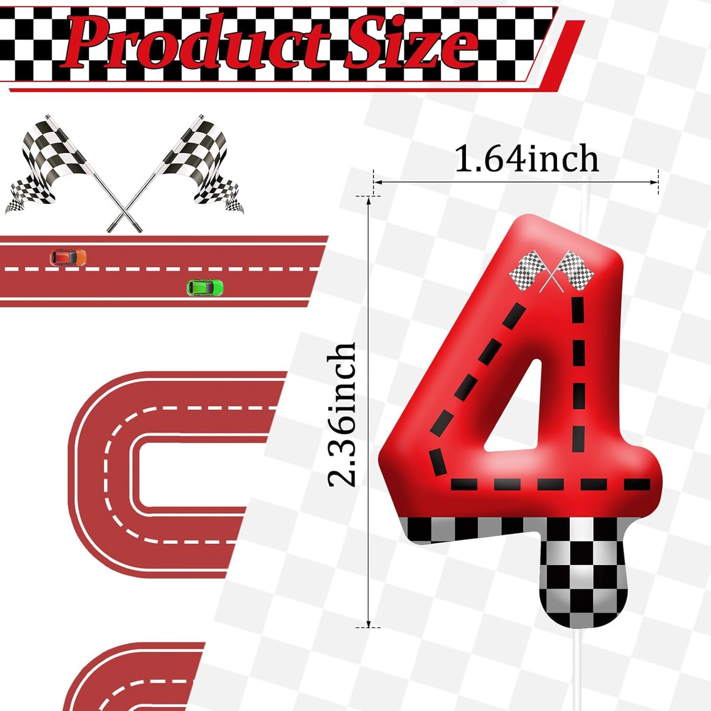 Racing Car Theme Birthday Candle with Checkered Flag Design - Durable Cake Topper for Race Car Party Decorations,Birthday Supplies - Number 4 Candle for Racing Themed Celebrations