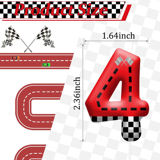 Racing Car Theme Birthday Candle with Checkered Flag Design - Durable Cake Topper for Race Car Party Decorations,Birthday Supplies - Number 4 Candle for Racing Themed Celebrations