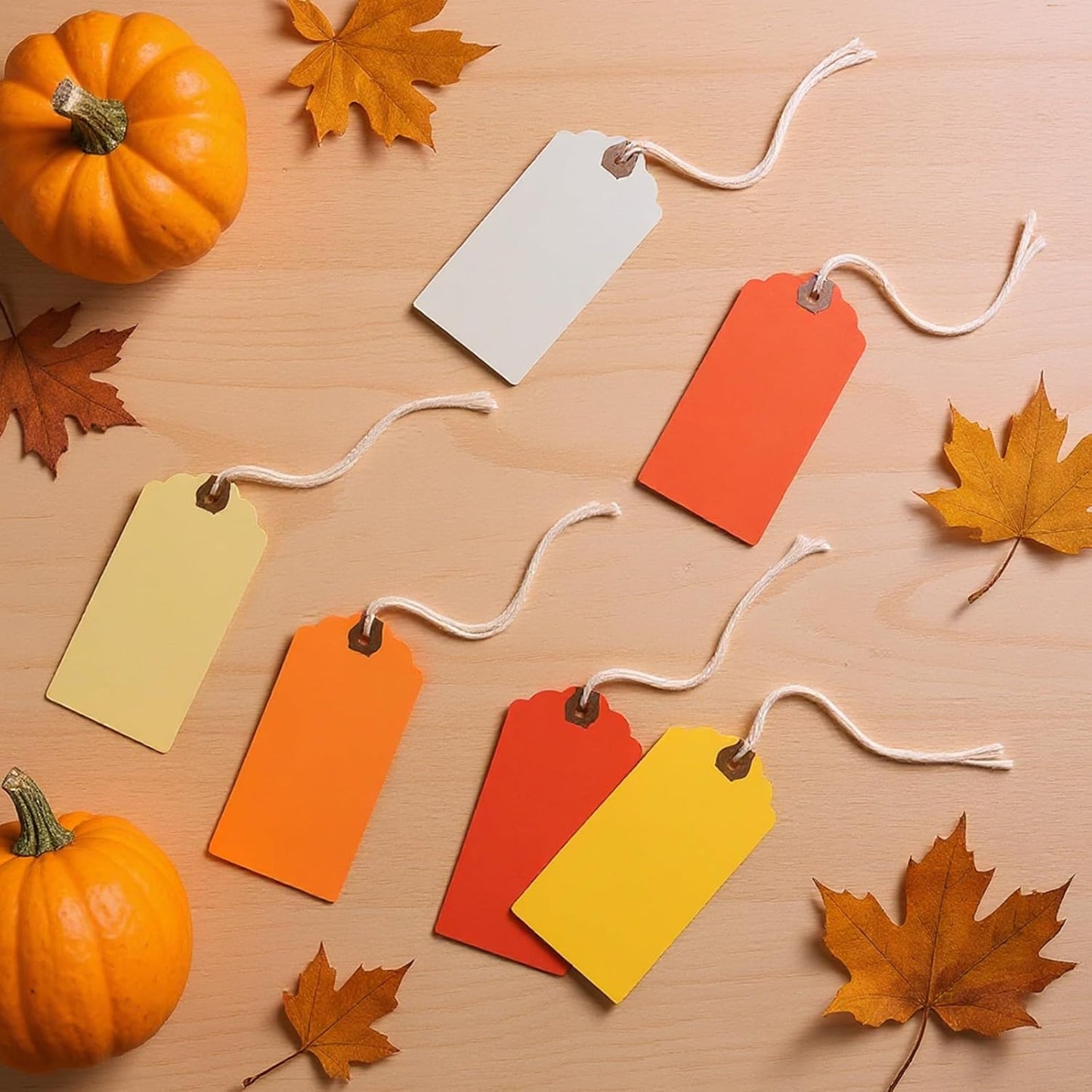 Outus 60 Pcs 4 3/4-in x 2 3/8-in Blank Large Paper Gift Tags with String and Reinforced Eyelet Wire Writable Price Tags Shipping Labels Inventory Labels(Autumn Colors)