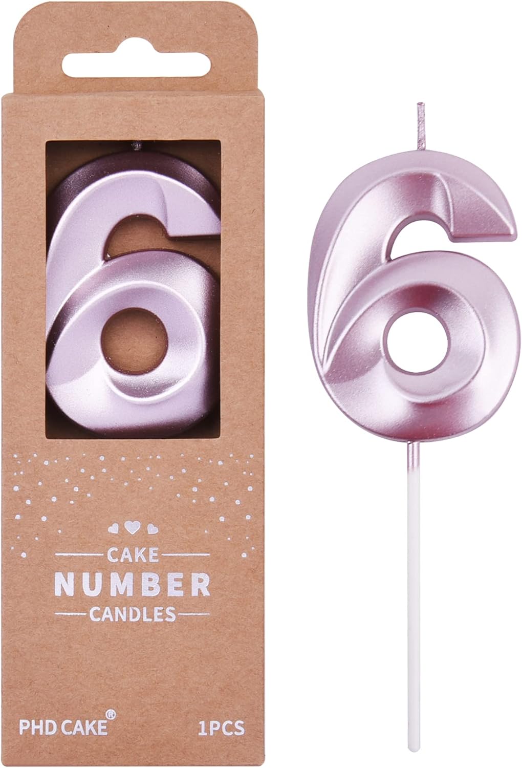 PHD Cake 2.76 Inch Diamond Rose Gold 6 Number Birthday Candles, Rose Gold & Cake Number Candles for Party Celebration