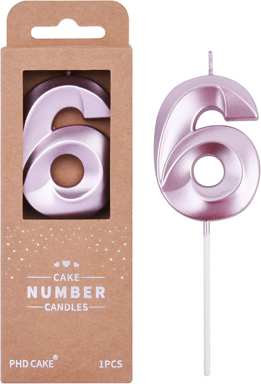 PHD Cake 2.76 Inch Diamond Rose Gold 6 Number Birthday Candles, Rose Gold & Cake Number Candles for Party Celebration