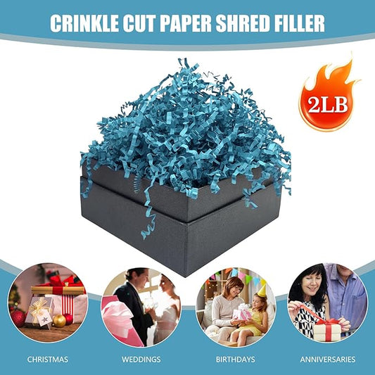 Deep Blue Crinkle Cut Paper Shred Filler, 2 LB Basket Filler Shredded Paper, Confetti Stuffing for Basket Filling, Halloween, Thanksgiving, Christmas, Birthdays, Gift Wrapping, Stuffer Party Supplies