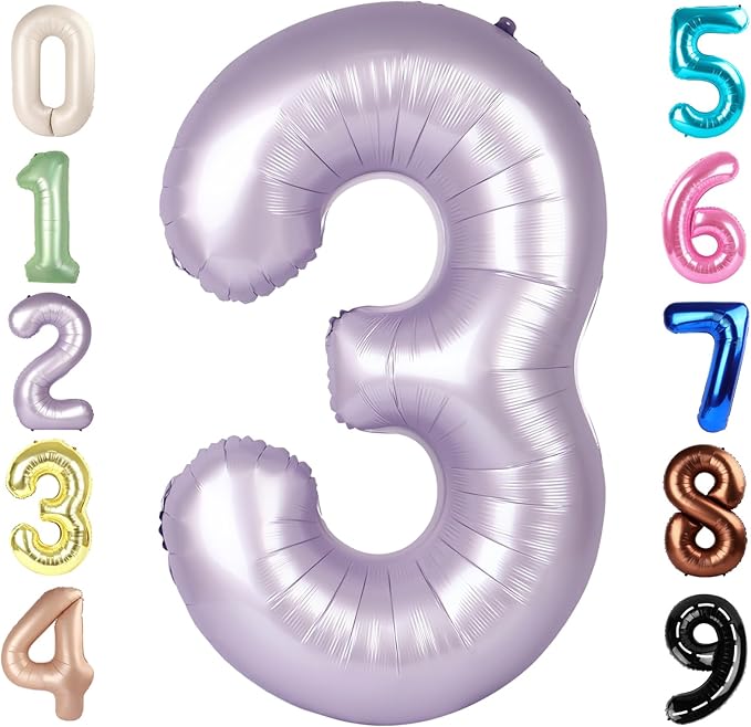 Numbers Balloon 3, 40 Inch Large Cream Purple Balloon for Three Year Old Birthday Decor, 3 13 30 31 Birthday Party Decorations for Wedding Supplies