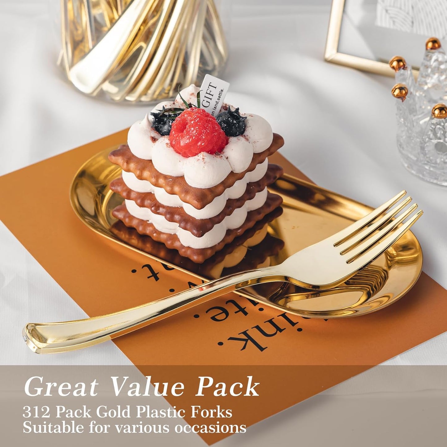 N9R 312PCS Gold Plastic Forks, Solid, Durable and Heavy Duty Plastic Forks, Perfect Utensils for Parties, Weddings and other Formal Events