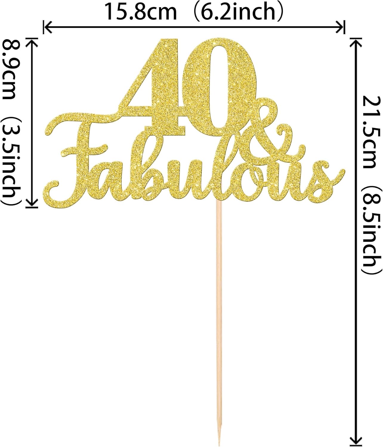 1 PCS Fabulous Cake Topper Gold Glitter 40th Birthday Cake Pick Decoration for Wedding Anniversary Party Decorations Happy 40th Birthday Cake Decorations Supplies