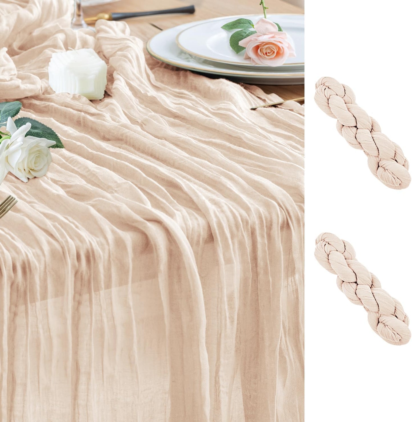 Wokceer Cheesecloth Table Runner 2 Pack 10FT Beige Boho Gauze Christmas Cheese Cloth Table Runner for Party Long Rustic Sheer Table Runners for Baby Bridal Shower Wedding Easter Table Decor