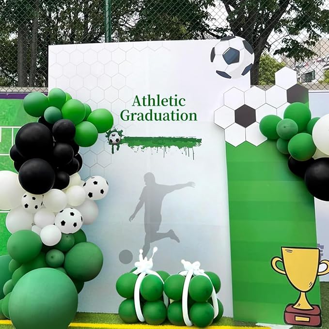 Black Green White Balloon Garland Arch Kit, 167Pcs Latex Balloons Different Sizes for Soccer Ball Theme Birthday Futbol Baby Shower Football Graduation Wedding Party Decorations
