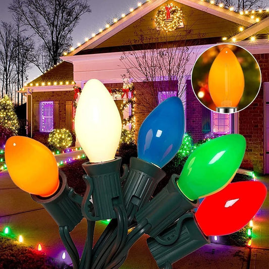 C7 LED Christmas Lights Multicolor, 25Ft Vintage Christmas Lights with 27 LED Bulbs (E12 Base, 0.6W) Plug in Waterproof for Christmas Tree Indoor Party Backyard Outdoor Greenwire