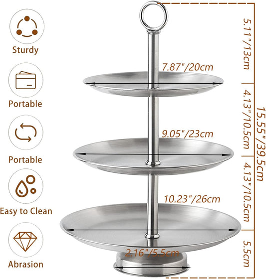 3 Tier Silver Metal Cupcake Stand Holder,Stainless Steel Cup Cake Stand Tower with Tiered Serving Tray and Base for Parties,Weddings,Birthdays and Any Festivals and Celebrations(2 Pack)