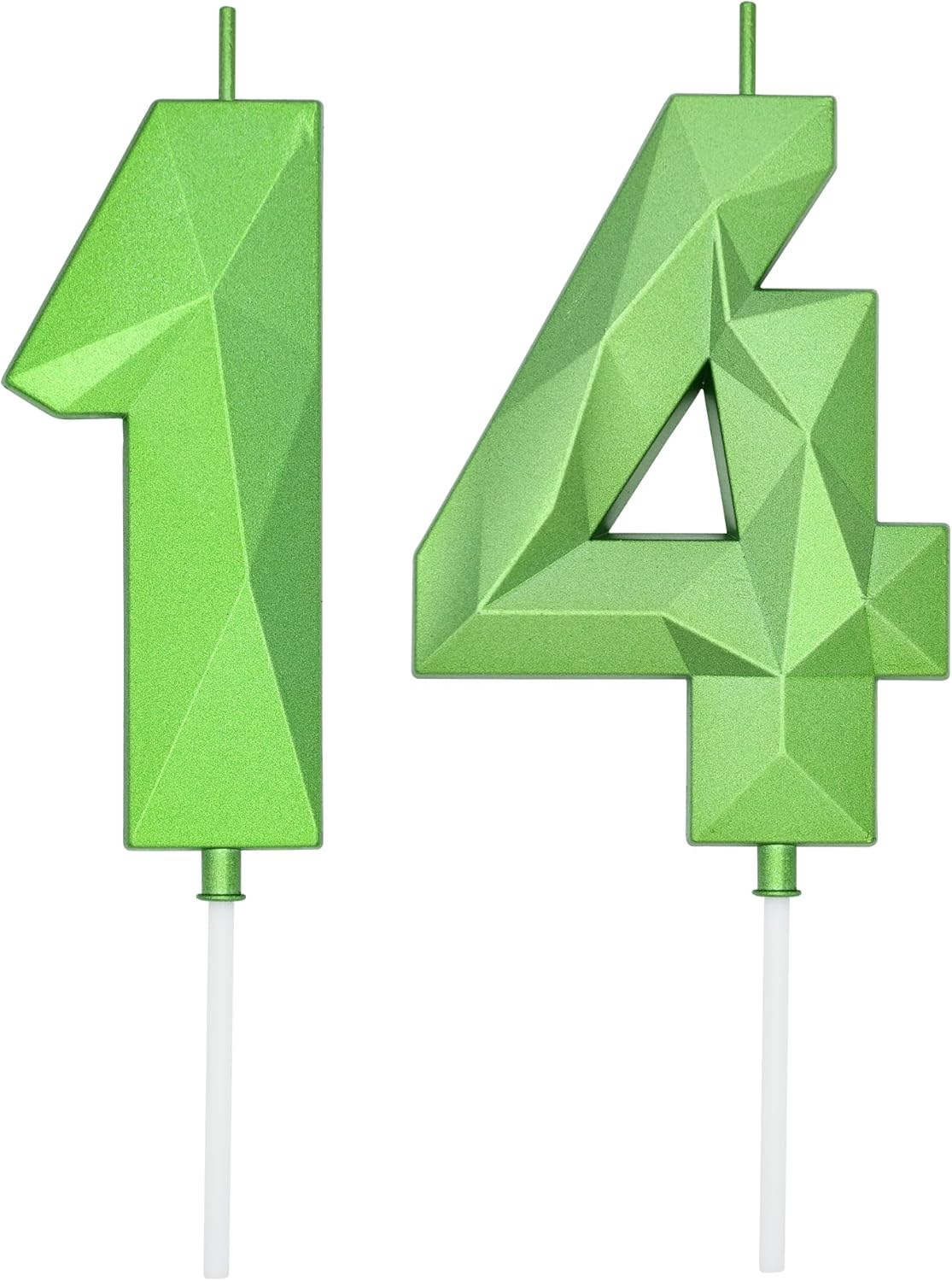 DERVENTA Large Birthday Candle Number 3D Green 3.7 inch Party Celebration Anniversary Decoration Cake Topper 1 Piece (Number 14 Green)