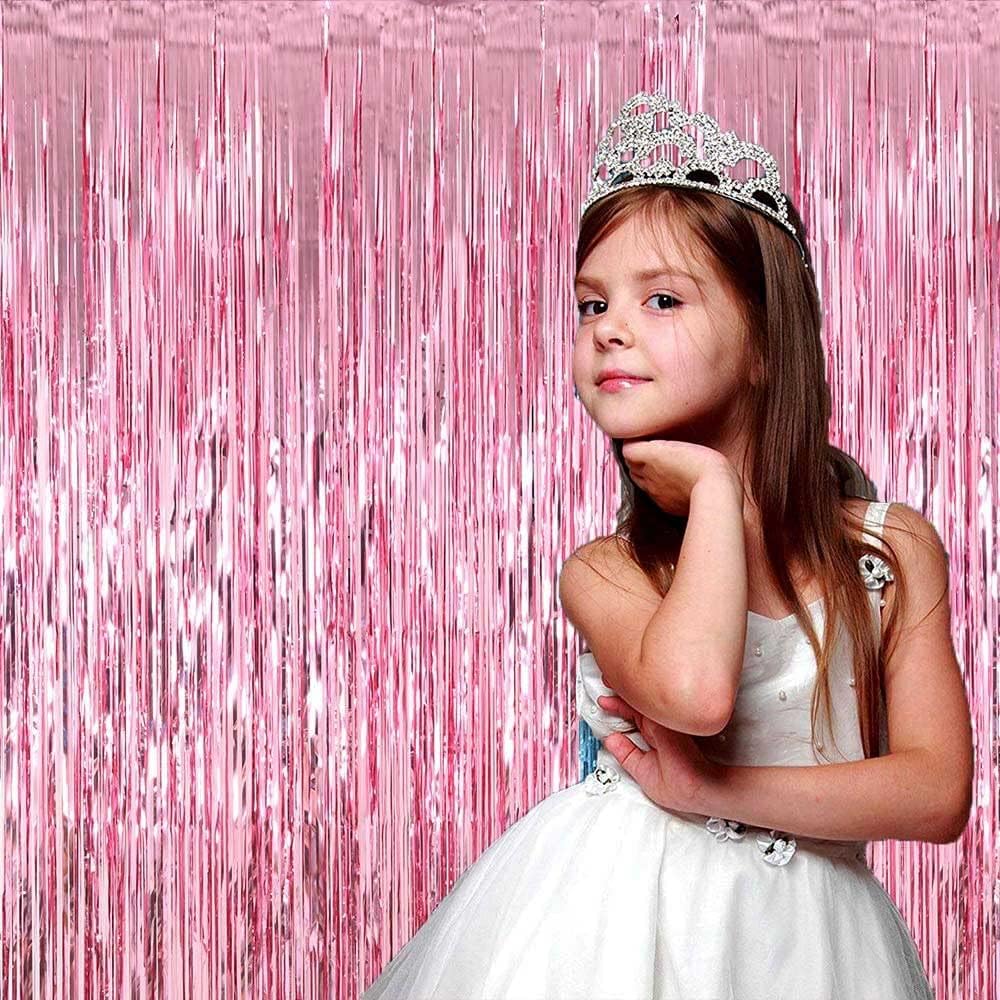 4 Pack Pink Foil Fringe Curtain Backdrop, 3.28Ft x 6.56Ft Metallic Tinsel Foil Fringe Streamers Curtains for Party, Photo Booth Props, Birthday, 2022 Graduation Decoration Supplies