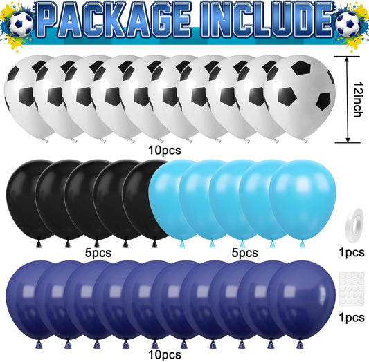 30pcs Soccer Balloon Blue Black,Soccer Print Balloon Set,Football Birthday Decorations 12 Inch for Boys Kids Football Sport Theme Party Decorations