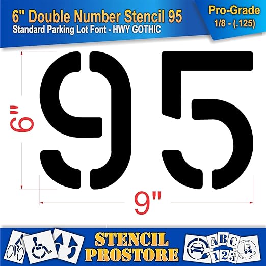 Pavement, Curb, and WheelStop Stencils - 6 inch Double Number Stencil - (95) - 6" x 9" x 1/8" (128 mil) - Pro-Grade