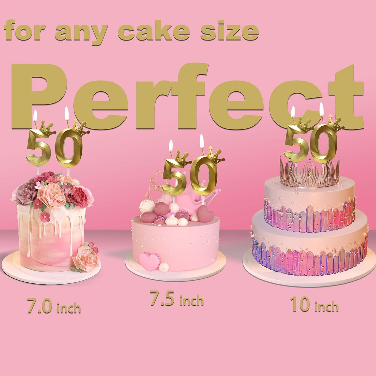 The Number 50 Gold Birthday Candles for Cake is Beautiful Number Candles for 50th Birthday Decorations for Man and Women (Gold-50, Crown)