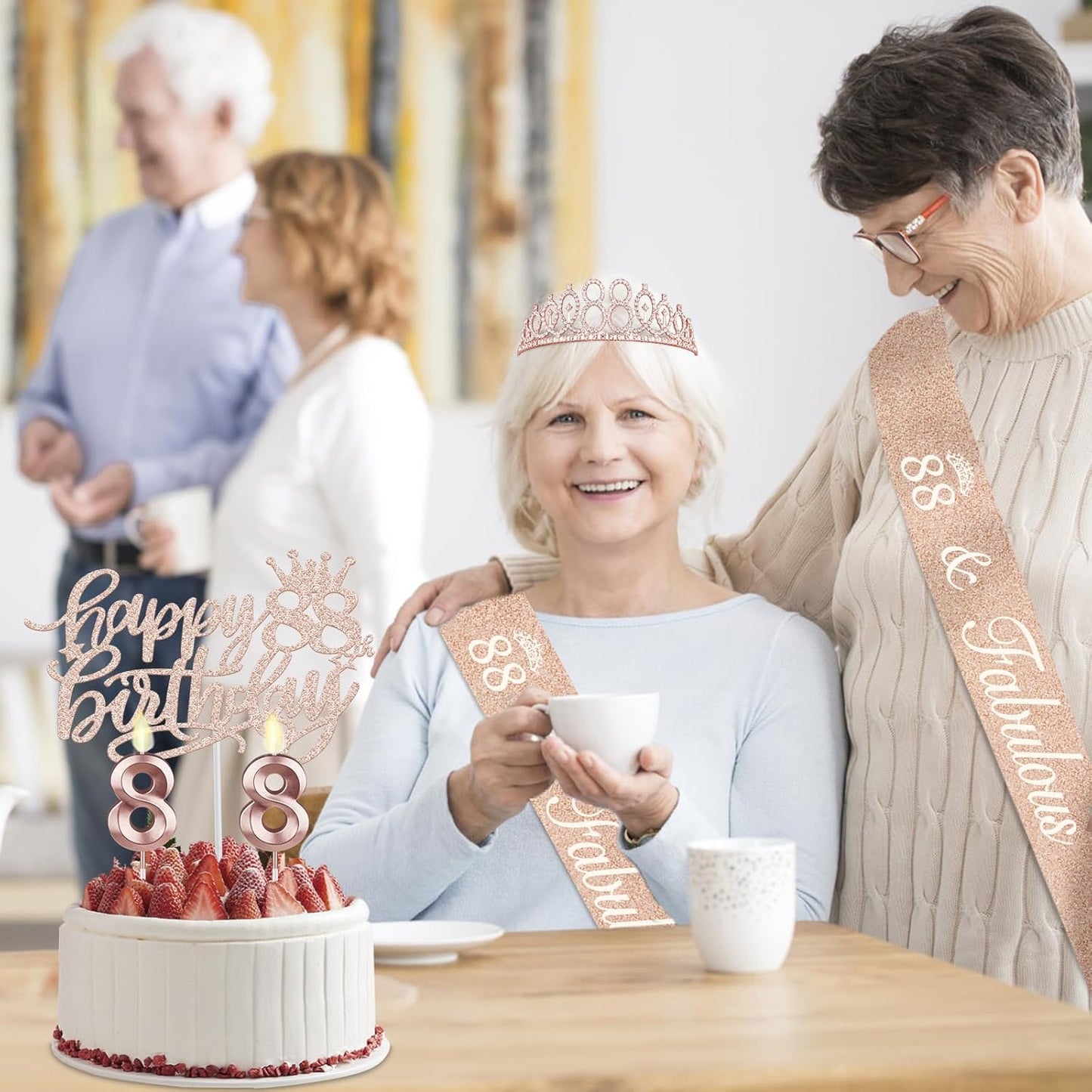 88th Birthday Decorations for Women, Including Birthday Sash and Tiara, Cake Topper and Number Candles, 88 Year Old Gifts for Women