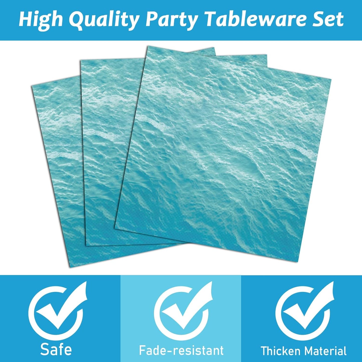 200 PCS Ocean Themed Paper Plates and Napkins Under the Sea Party Decorations Sea Waves Birthday Dessert Plates Supplies Tableware Set for Men Women Boy Girl Birthday Baby Shower Serve 50 Guests
