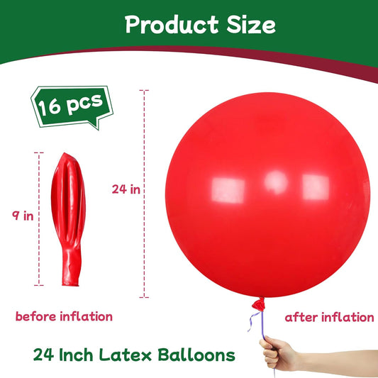 AZOWA 24 Inch Black and Red Balloons 16-Count Large Latex Round Balloons for Party Favors Decoration (Black and Red, 16 Pcs)