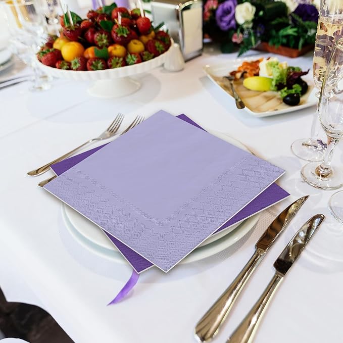 Whaline 150 Pack Purple Napkins 6.5 x 6.5 Inch 3 Colors Graduation Luncheon Napkins Purple Theme Disposable Paper Napkins Dinner Napkins for Party Celebration Gathering Grad Supplies Table Decorations