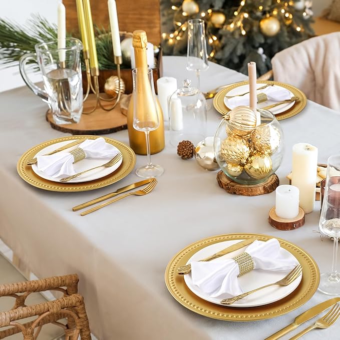50 Pcs 13" Vintage Gold Charger Plates Round Beaded Chargers Bulk for Dinner Plates Serving for 50 Guests for Antique Wedding Holiday Party Bridal Shower Event Dinner Table Setting Decoration