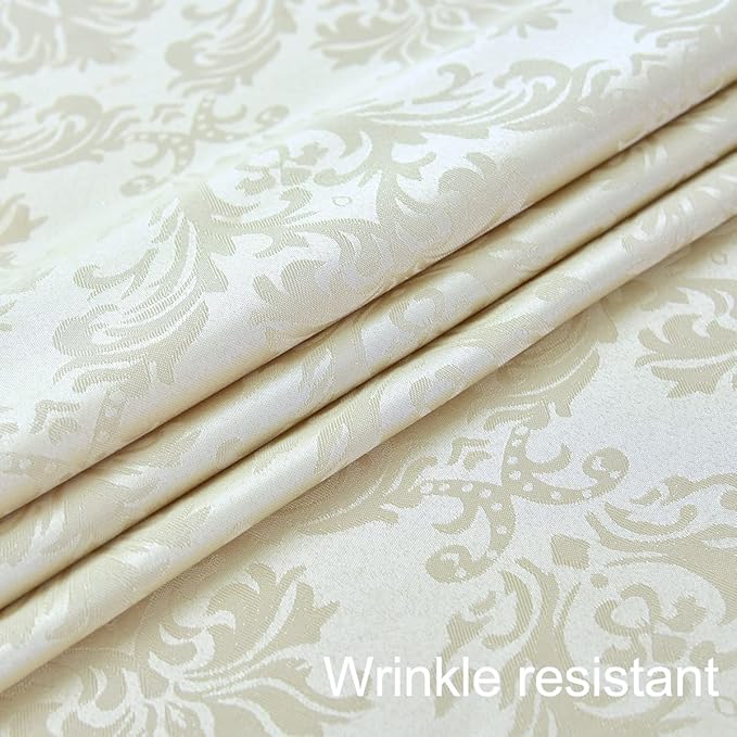 SASTYBALE Rectangle Tablecloth - 52 x 70 Inch Beige Cream Damask Table Cloth Jacquard Design Spill Proof Wrinkle Resistant Waterproof Soft Polyester Oblong Table Cover for Kitchen Parties(Ivory)