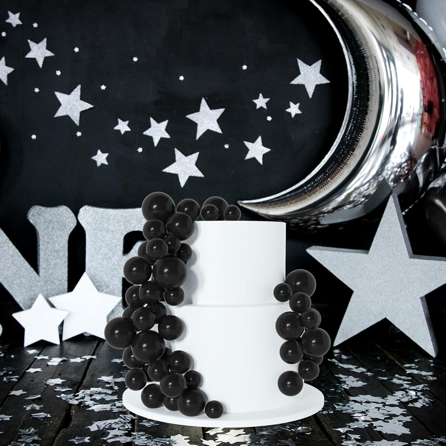 138 Pcs Black Balls Cake Topper Decorations Balloon Cupcake Toppers Foam Cake Topper Balls Decorations for Halloween Birthday Party Wedding Anniversary