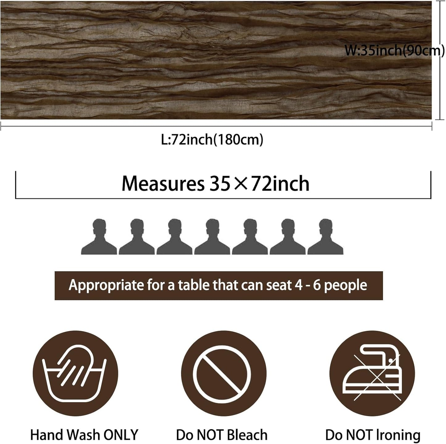 Fivenl 12 Pack Brown Boho Rustic Cheesecloth Table Runner 35x72 Inch Romantic Vintage Gauze Table Runner for Wedding Bridal Shower Birthday Party Table Decor