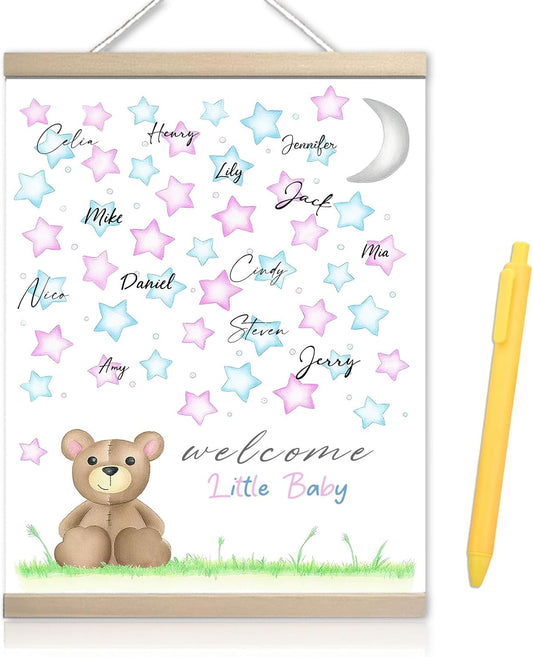 Bear Baby Shower Guest Book Party Ideas, Baby Shower Gender Reveal Guest Book Canvas Decoration, Baby Book Keepsake Party Favors