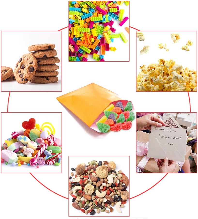 AZOWA 100 CT Small Paper Treat Sacks Orange 5 x 7 In Candy Buffet Bags for Party