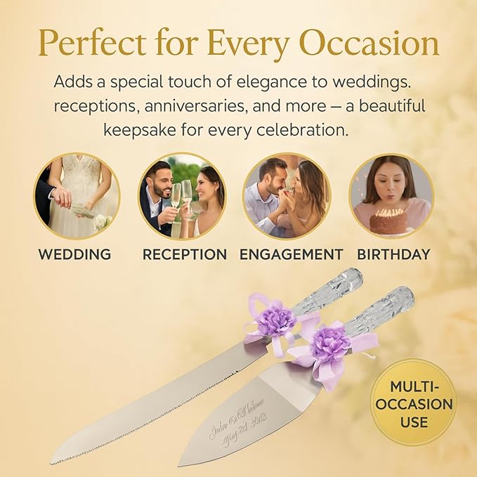 GIFTS INFINITY Personalized Wedding Cake Knife and Server Set with Engraving – Cake Cutting Utensil Set, Keepsake Gift for Wedding, Anniversary, Reception, Birthday & Other Occasions (CT-101PUH)