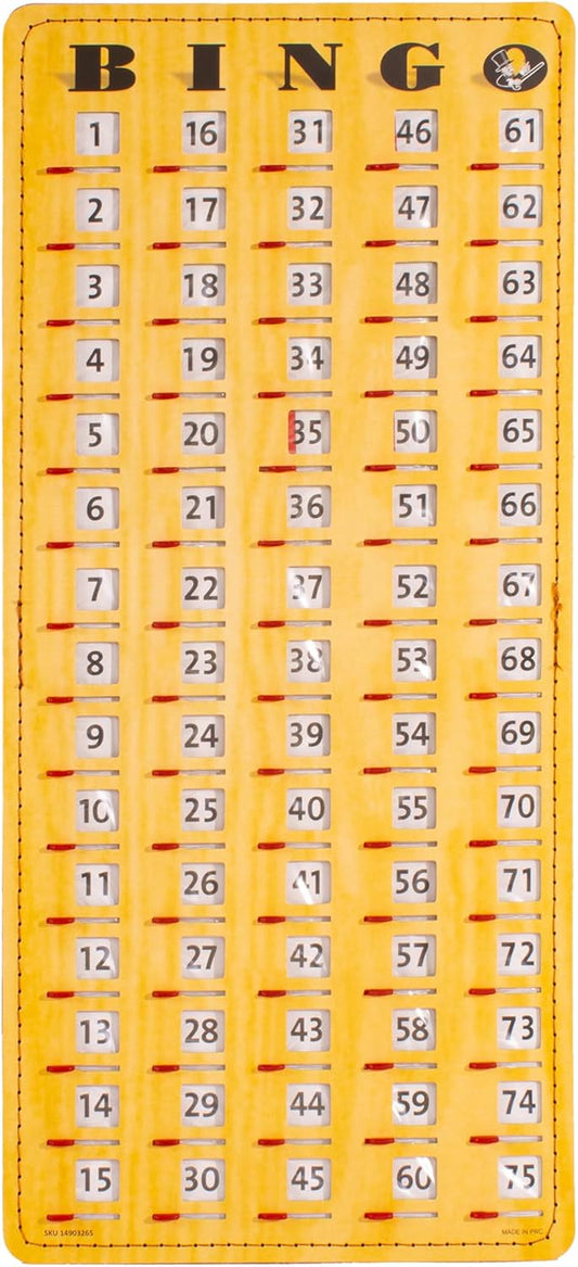 MR CHIPS Jam-Proof Finger Tip Master Bingo Card with Sliding Windows Large Cardboard Calling Cards Woodgrain Style