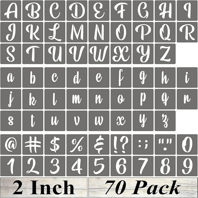 2 Inch Alphabet Letter Stencils - 70 Pack Letter Number Stencil Templates with Signs for Painting on Wood, Reusable Calligraphy Letters and Numbers Stencils for Chalkboard Fabric Wood Signs