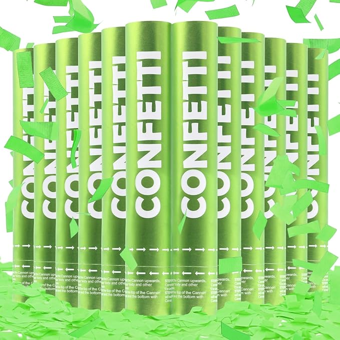 Confetti Cannon Green Biodegradable Confetti Poppers 12Pack Party Poppers Confetti Shooters Green Sticks for Wedding Graduation Engagement Anniversary Bridal Shower Valentines Day Birthday