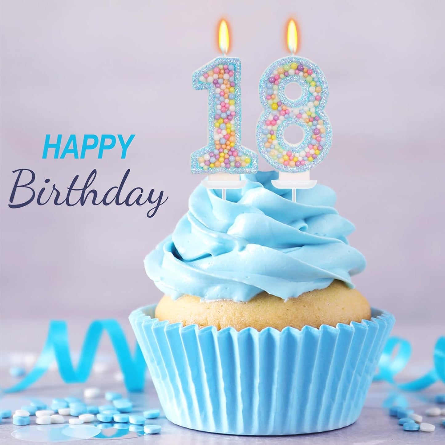 Blue Birthday Candles - Number 18 Candle, Colorful Macaron Candles, 18 Birthday Decorations for Girls Boys, Cake Decorations, Theme Party Supplies (Blue)