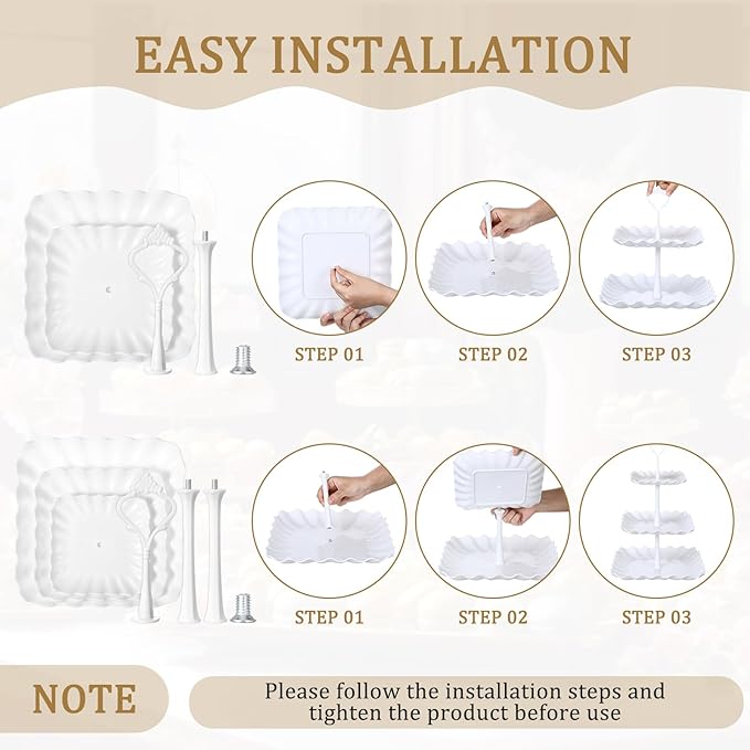 Willinglong 12 Pcs Dessert Cupcake Stand Holder, Cake Table Display Set Include 5 Cupcake Stand Tiered Tower 1 Cake Holder 6 Serving Tray Combo for Tea Party Birthday Baby Shower Wedding(White,White)