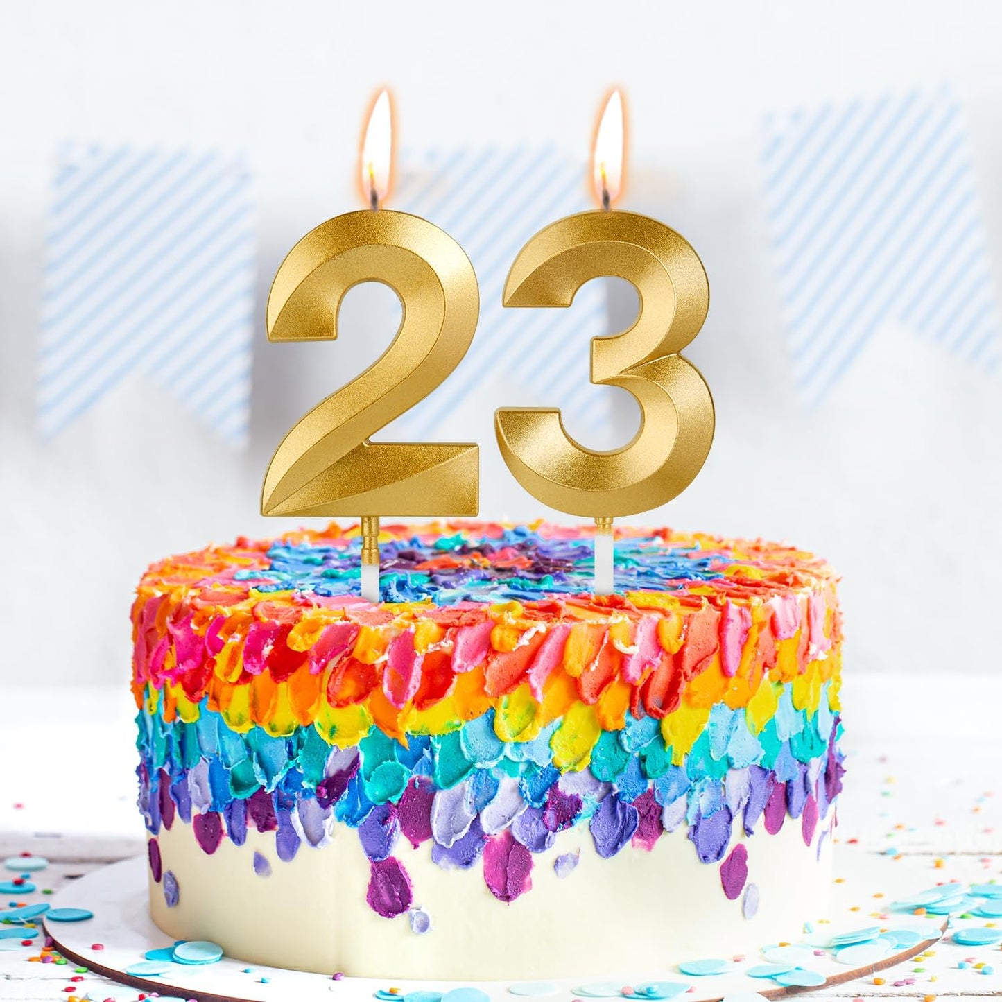 Birthday Candles, 1.96 Inch Number 23 Happy Birthday Candles, Number Candles Decoration for Birthday Party and Anniversary Celebration(Champagne Gold)