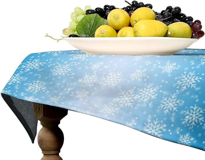 YCness Winter Christmas Snowflakes Tablecloth, Blue Gradient Table Cover for Kitchen Holiday Living Room Home Bedroom Party Table Decor 60x120 Inch