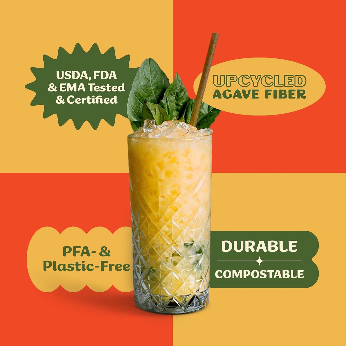 Bulk Pack of 6 Inch Agave Straws | 2000 count | Sustainable & Compostable Drinking Straws made from Upcycled Agave Plant Fiber | Long-Lasting, Durable Drinking Straws that Won't Get Soggy