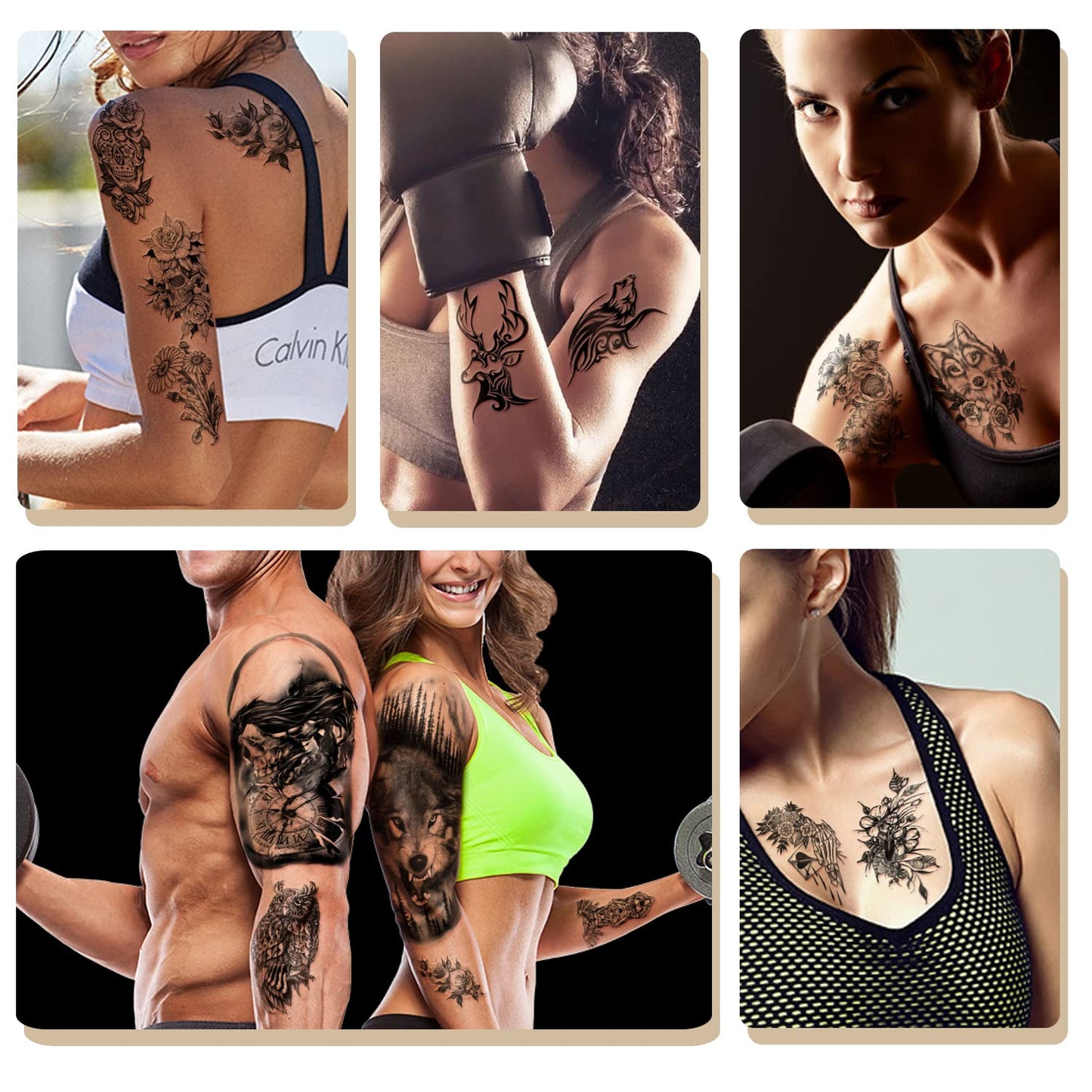 Yazhiji 70sheets Waterproof Temporary Tattoo for Girls or Boys Kids 10sheets Larger Half Arm Wolf Tiger Lion Fake Tattoos for Men or Women And 60 sheets Tiny Flower Snake Bird Crown Tattoo Sticker