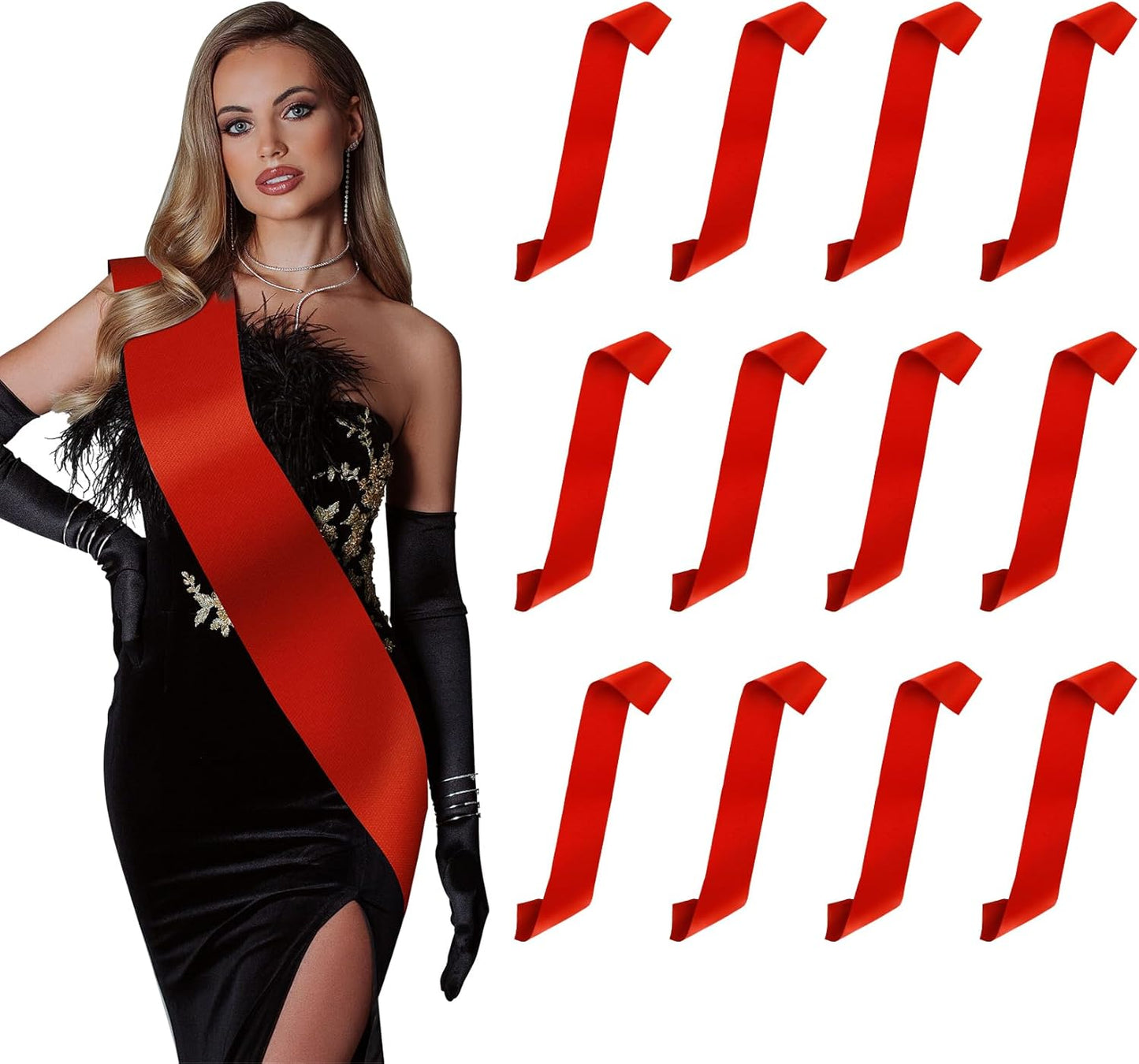 12pcs Red Sash for Bride, Bachelorette, Prom Queen, Pageant & Party Decor