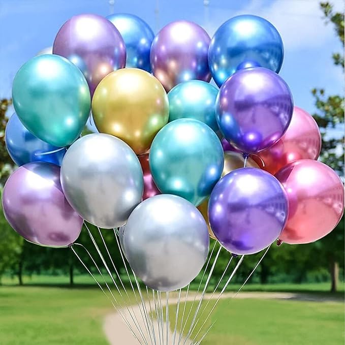 Patimate Balloons Assorted Colors 100 Pack 12 Inch Colorful Chrome Metallic Rainbow Party Balloons for Birthday Wedding Birthday Baby Shower Christmas Carnival Party Decorations Arch Garland