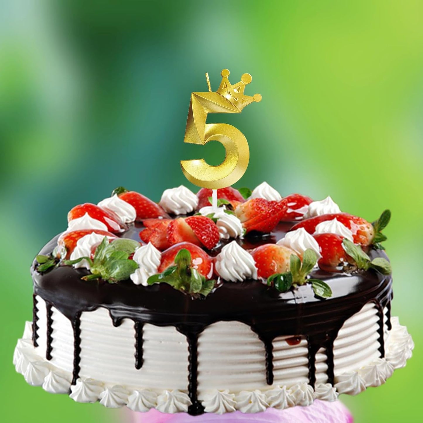 Number 5 Birthday Candle Five Years Old Happy Birthday Number Candles Cake Topper Decorations 3D Crown (Crown-5, Gold)