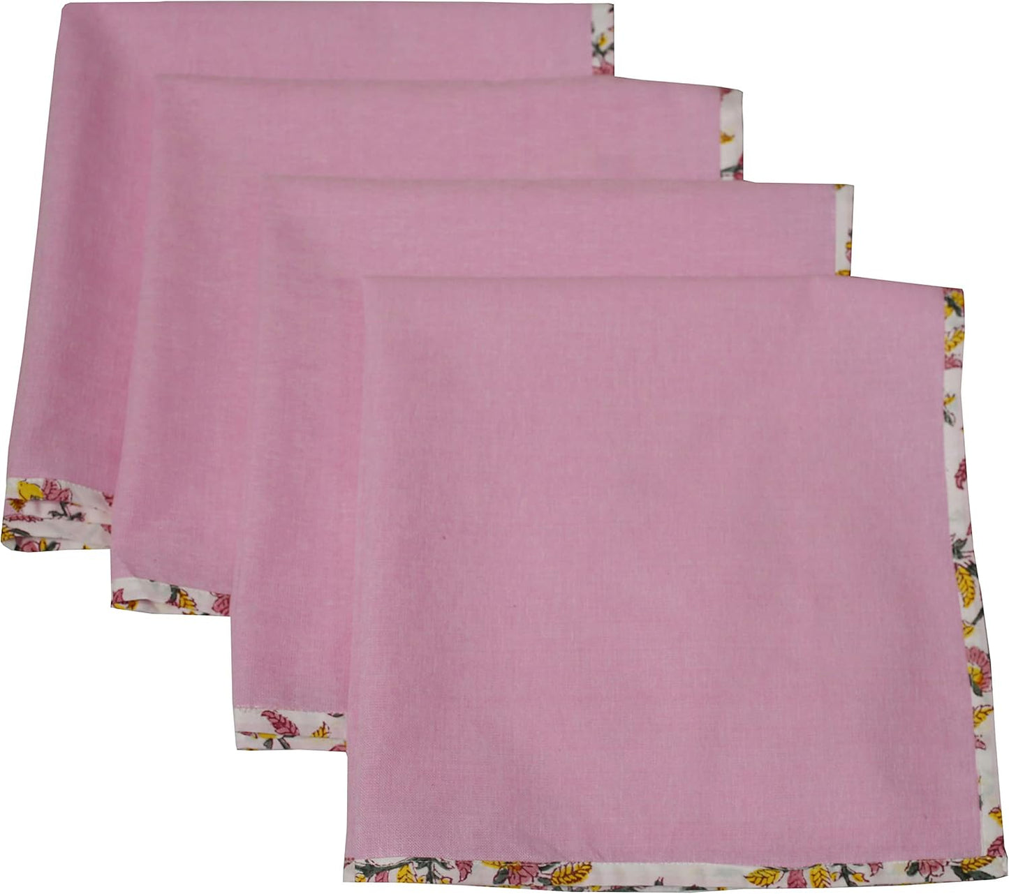 Indtresor Indian Heritage Fabric Cotton Table Linen Reversible Set Runner Napkins Mats in Pink White