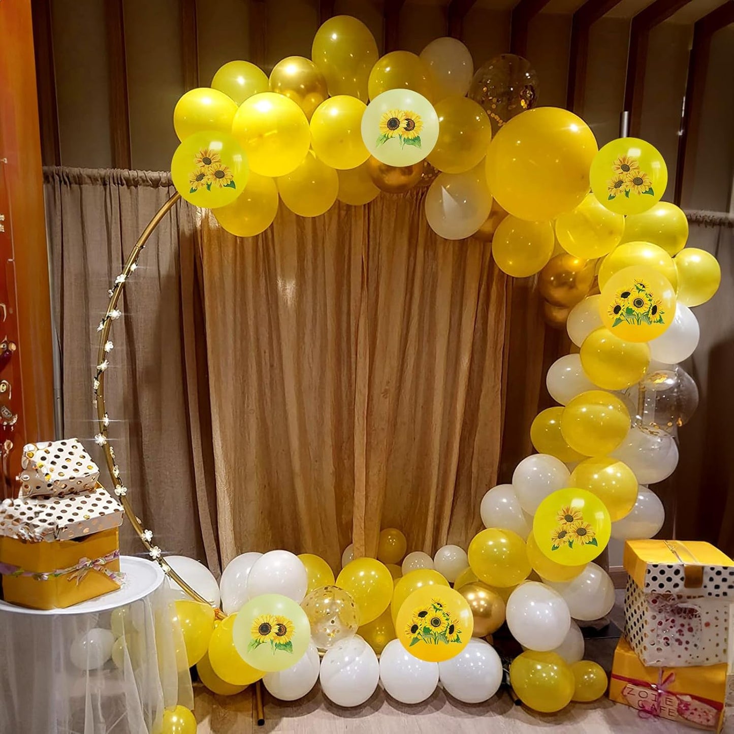 Sunflower Yellow Gold Balloons - 12 Inch Sunflower Bee Theme with Metallic Gold Confetti for Kids Birthday & Baby Shower Party Decorations