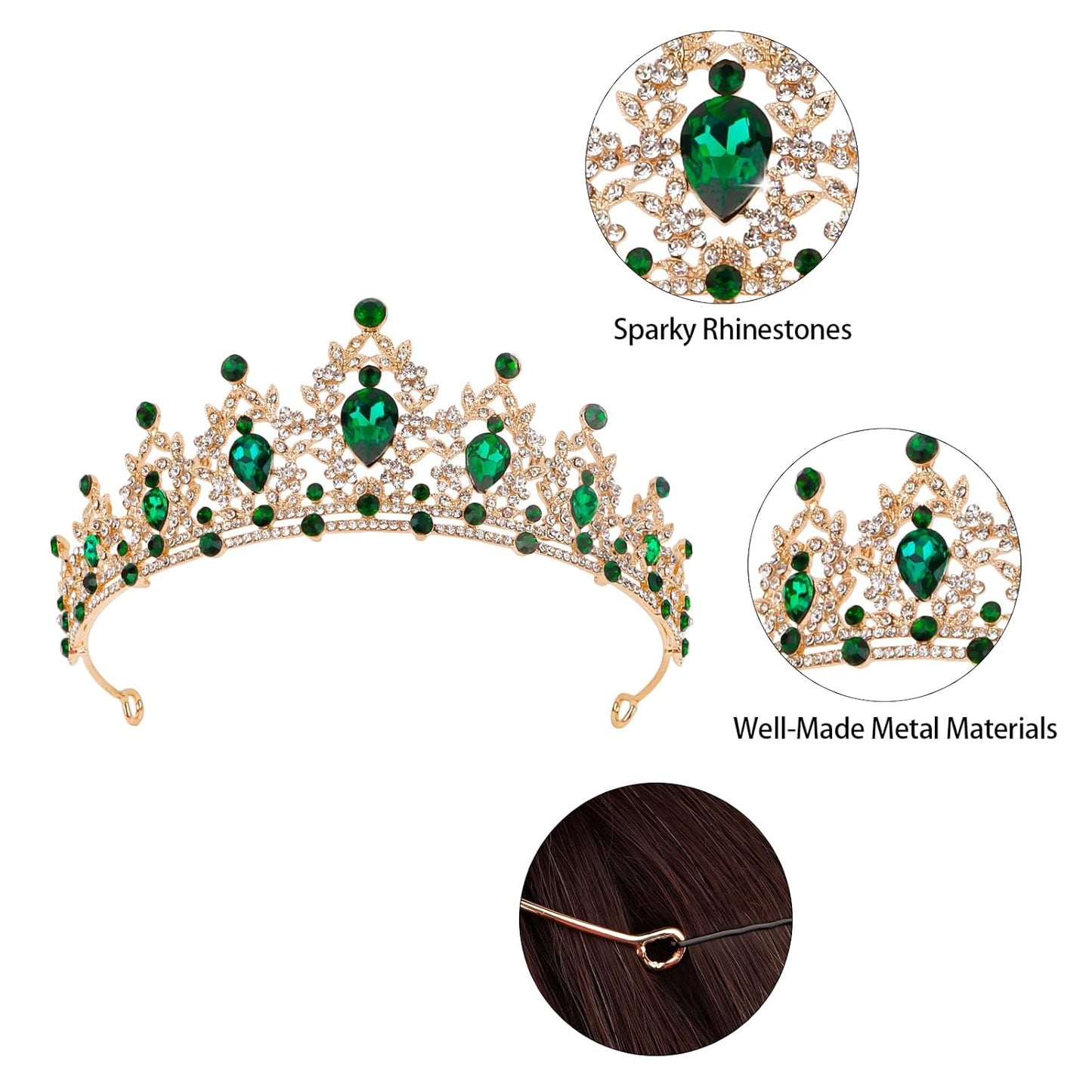 CAVETEE Crown for Women, Tiaras and Crowns for Women Green Princess Queen Crown Crystal Headbands Hair Accessories for Bridal Birthday Prom Party