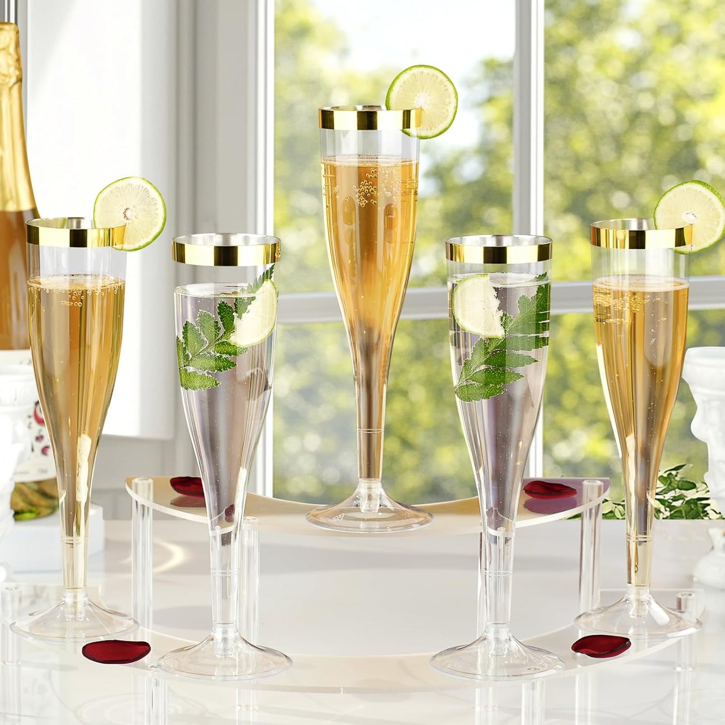 Goodluck 36 Pack 6.5 oz Plastic Clear Champagne Flutes with Gold Rim, Disposable Champagne Toasting Glasses for Wedding, Engagement, Party, Mimosa Bar