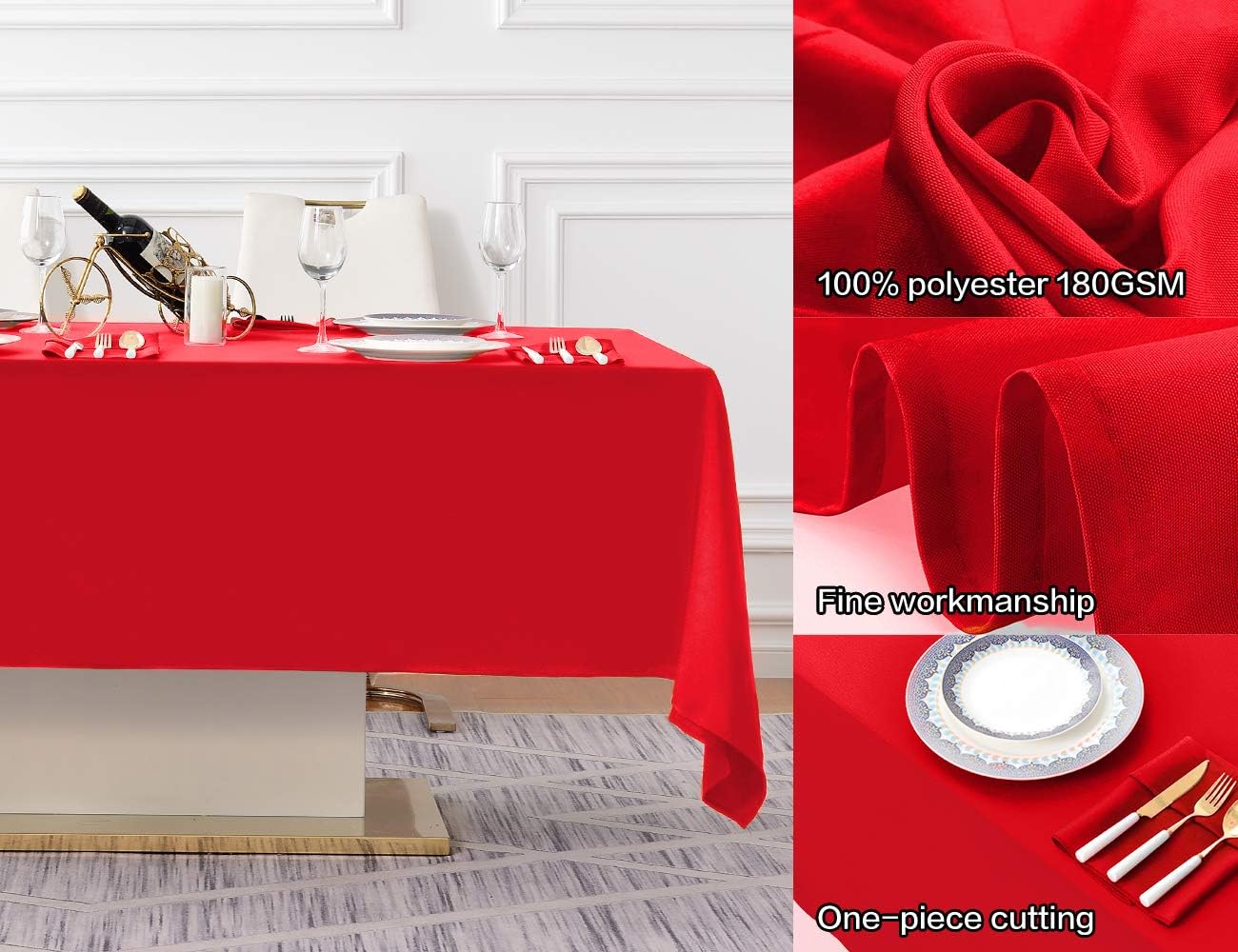 Surmente Red Christmas Tablecloth 60 x 102-inch Rectangular Polyester Table Cloth for Weddings, Banquets, or Restaurants